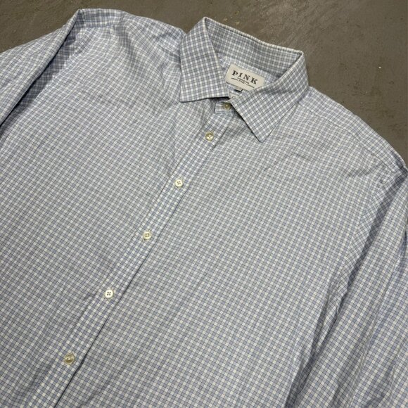 Thomas Pink Dress Shirt Check Textured Classic Fit French Cuffs Cotton 18.5 XXL - Picture 2 of 7